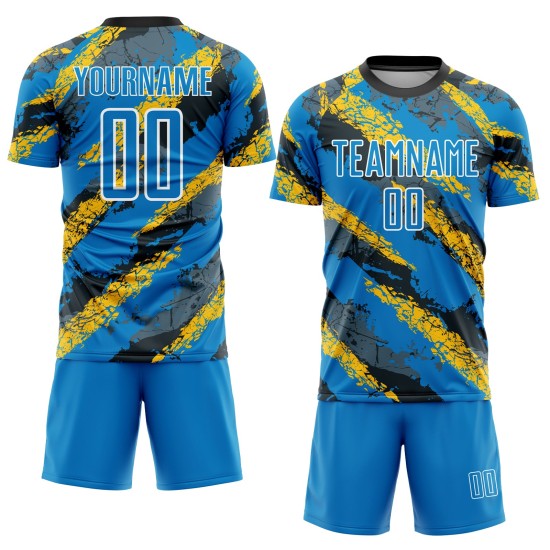 Jersey Blue Powder Soccer Yellow-White Sublimation Custom Uniform Jersey Blue Powder Soccer Yellow-White Sublimation Custom Uniform