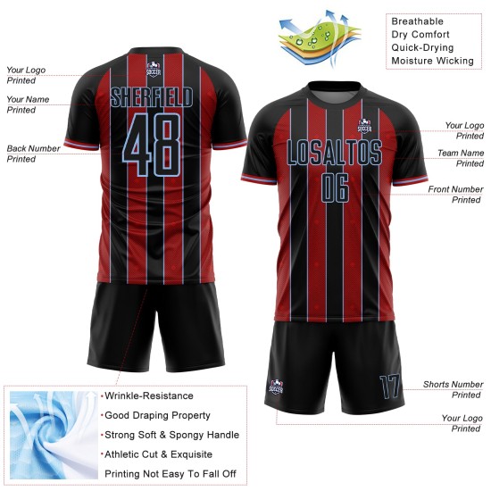 Black Sublimation Jersey Soccer Pinstripe Uniform Line Sports Red-Light Custom Blue Black Sublimation Jersey Soccer Pinstripe Uniform Line Sports Red-Light Custom Blue