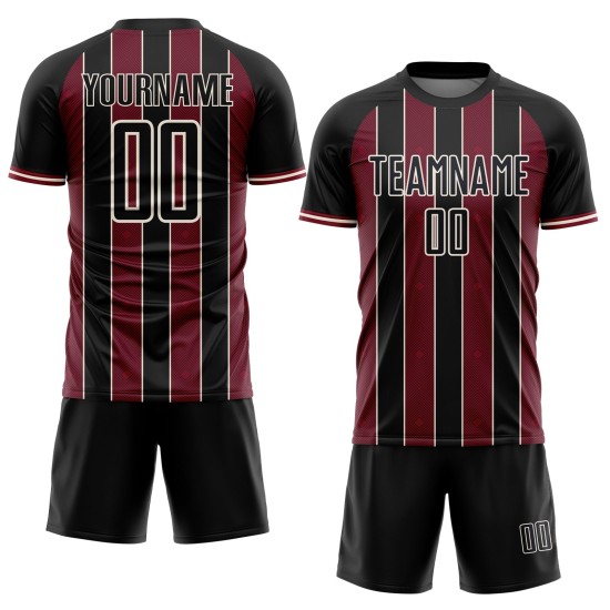 Pinstripe Uniform Crimson-Cream Line Black Sports Jersey Soccer Sublimation Custom Pinstripe Uniform Crimson-Cream Line Black Sports Jersey Soccer Sublimation Custom