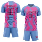 Irregular Soccer Custom Light Shapes Sublimation Blue Uniform Jersey Pink-White Irregular Soccer Custom Light Shapes Sublimation Blue Uniform Jersey Pink-White