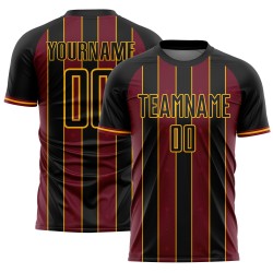 Custom Uniform Crimson-Gold Sublimation Jersey Sports Line Pinstripe Soccer Black