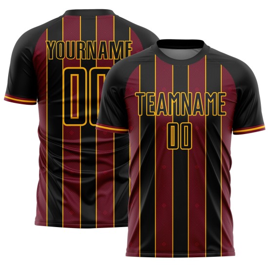 Custom Uniform Crimson-Gold Sublimation Jersey Sports Line Pinstripe Soccer Black Custom Uniform Crimson-Gold Sublimation Jersey Sports Line Pinstripe Soccer Black