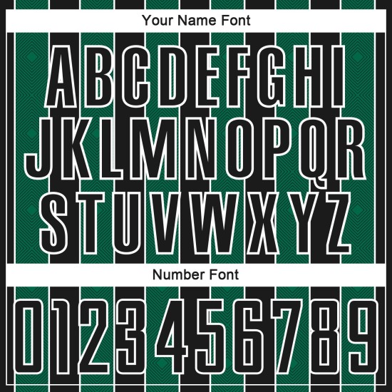 Custom Kelly Sublimation Black Jersey Green-White Line Sports Uniform Soccer Pinstripe Custom Kelly Sublimation Black Jersey Green-White Line Sports Uniform Soccer Pinstripe