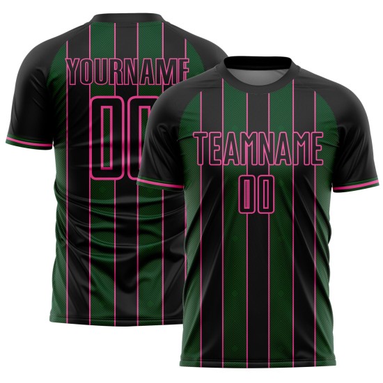Soccer Line Black Custom Green-Pink Sports Sublimation Uniform Pinstripe Jersey Soccer Line Black Custom Green-Pink Sports Sublimation Uniform Pinstripe Jersey