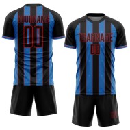 Black Pinstripe Powder Soccer Sports Sublimation Uniform Blue-Red Line Jersey Custom Black Pinstripe Powder Soccer Sports Sublimation Uniform Blue-Red Line Jersey Custom