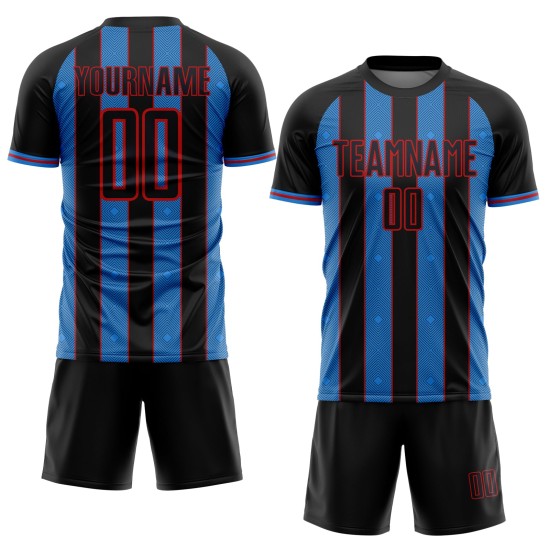 Black Pinstripe Powder Soccer Sports Sublimation Uniform Blue-Red Line Jersey Custom