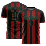 Black Sports Sublimation Soccer Red-Kelly Jersey Green Line Uniform Custom Pinstripe Black Sports Sublimation Soccer Red-Kelly Jersey Green Line Uniform Custom Pinstripe