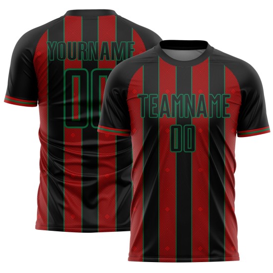 Black Sports Sublimation Soccer Red-Kelly Jersey Green Line Uniform Custom Pinstripe Black Sports Sublimation Soccer Red-Kelly Jersey Green Line Uniform Custom Pinstripe