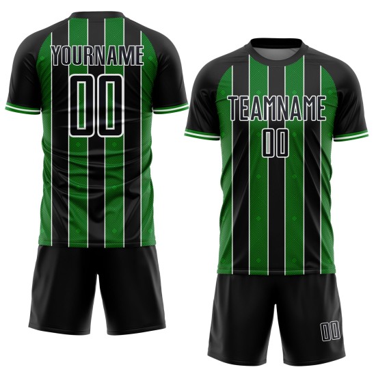 Soccer Pinstripe Line Jersey Sports Green-White Grass Custom Sublimation Black Uniform Soccer Pinstripe Line Jersey Sports Green-White Grass Custom Sublimation Black Uniform
