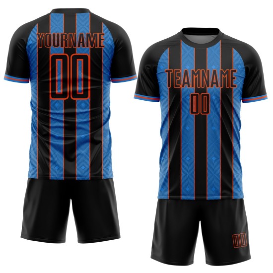Custom Soccer Pinstripe Sublimation Powder Sports Line Jersey Black Blue-Orange Uniform