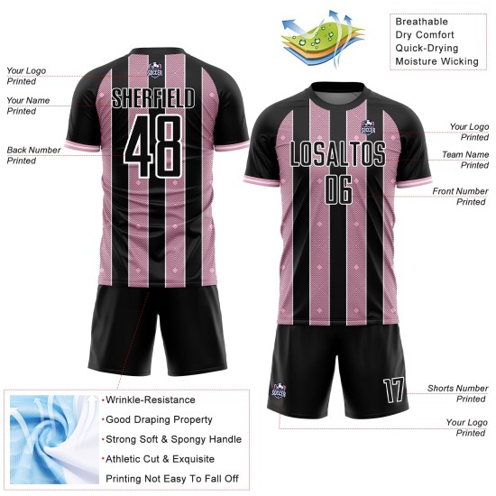 Line Sublimation Black Jersey Light Uniform Custom Pinstripe Pink-White Soccer Sports Line Sublimation Black Jersey Light Uniform Custom Pinstripe Pink-White Soccer Sports