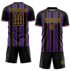 Sublimation Soccer Custom Purple-Gold Sports Line Black Uniform Jersey Pinstripe Sublimation Soccer Custom Purple-Gold Sports Line Black Uniform Jersey Pinstripe
