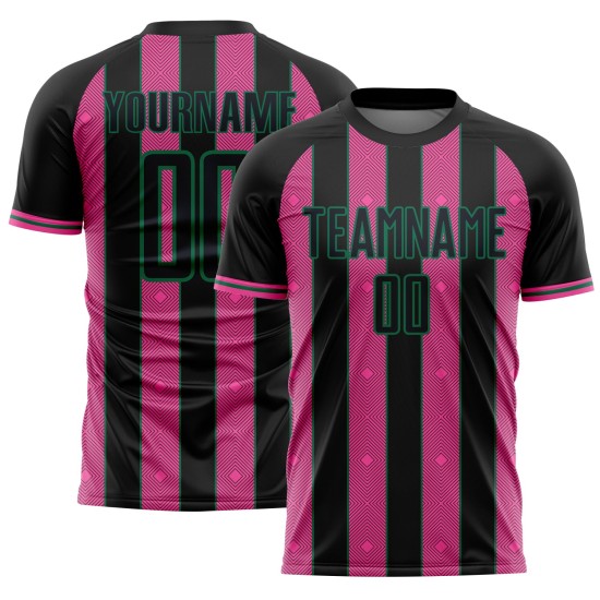 Sublimation Uniform Sports Soccer Green Line Jersey Pinstripe Custom Pink-Kelly Black Sublimation Uniform Sports Soccer Green Line Jersey Pinstripe Custom Pink-Kelly Black