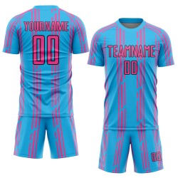 Sky Soccer Jersey Blue Pinstripe Pink-Black Uniform Sublimation Custom Sky Soccer Jersey Blue Pinstripe Pink-Black Uniform Sublimation Custom