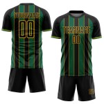 Sports Uniform Black Kelly Soccer Custom Jersey Pinstripe Line Green-Gold Sublimation Sports Uniform Black Kelly Soccer Custom Jersey Pinstripe Line Green-Gold Sublimation