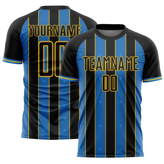 Powder Soccer Sports Line Sublimation Blue-Yellow Custom Pinstripe Uniform Black Jersey Powder Soccer Sports Line Sublimation Blue-Yellow Custom Pinstripe Uniform Black Jersey