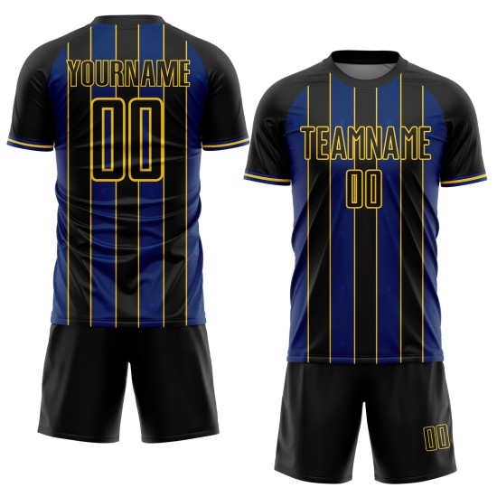 Pinstripe Royal-Yellow Jersey Sports Custom Soccer Line Uniform Sublimation Black Pinstripe Royal-Yellow Jersey Sports Custom Soccer Line Uniform Sublimation Black