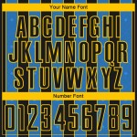 Powder Soccer Sports Line Sublimation Blue-Yellow Custom Pinstripe Uniform Black Jersey Powder Soccer Sports Line Sublimation Blue-Yellow Custom Pinstripe Uniform Black Jersey