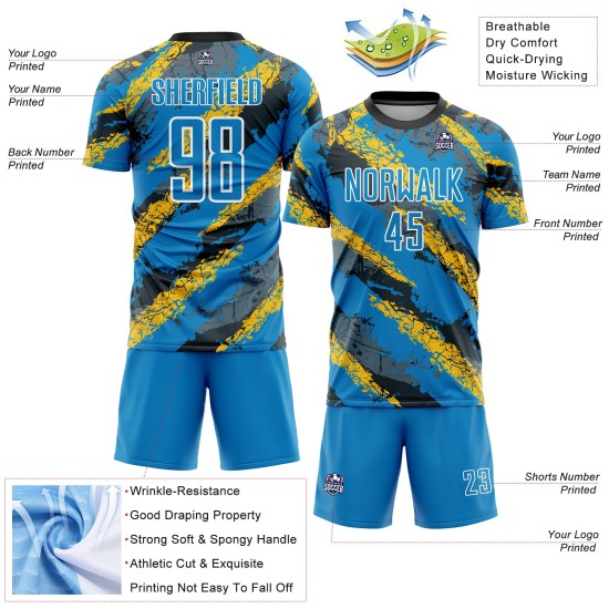 Jersey Blue Powder Soccer Yellow-White Sublimation Custom Uniform Jersey Blue Powder Soccer Yellow-White Sublimation Custom Uniform