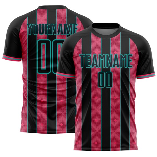 Pinstripe Line Jersey Pink-Aqua Custom Soccer Neon Black Sports Sublimation Uniform Pinstripe Line Jersey Pink-Aqua Custom Soccer Neon Black Sports Sublimation Uniform