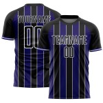 Pinstripe Purple-White Soccer Sports Uniform Black Line Jersey Dark Custom Sublimation Pinstripe Purple-White Soccer Sports Uniform Black Line Jersey Dark Custom Sublimation