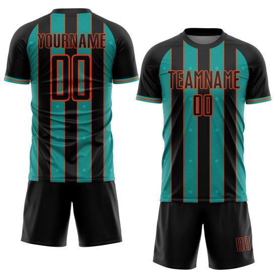 Black Soccer Aqua-Orange Sublimation Uniform Custom Line Sports Jersey Pinstripe Black Soccer Aqua-Orange Sublimation Uniform Custom Line Sports Jersey Pinstripe