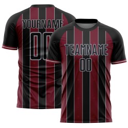 Custom Pinstripe Soccer Uniform Jersey Black Crimson-Gray Line Sports Sublimation