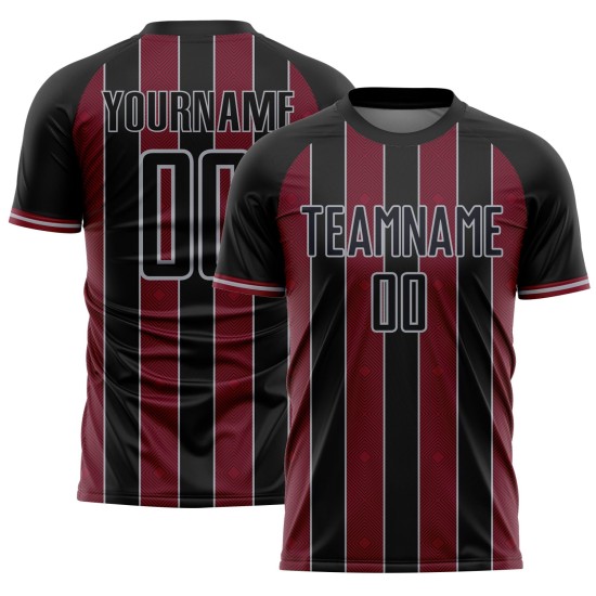 Custom Pinstripe Soccer Uniform Jersey Black Crimson-Gray Line Sports Sublimation Custom Pinstripe Soccer Uniform Jersey Black Crimson-Gray Line Sports Sublimation