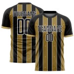 Old Custom Pinstripe Black Sports Soccer Sublimation Gold-White Line Uniform Jersey Old Custom Pinstripe Black Sports Soccer Sublimation Gold-White Line Uniform Jersey