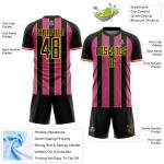 Yellow Sports Soccer Sublimation Custom Line Black Jersey Pink-Light Pinstripe Uniform Yellow Sports Soccer Sublimation Custom Line Black Jersey Pink-Light Pinstripe Uniform
