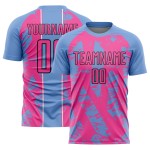 Irregular Soccer Custom Light Shapes Sublimation Blue Uniform Jersey Pink-White Irregular Soccer Custom Light Shapes Sublimation Blue Uniform Jersey Pink-White
