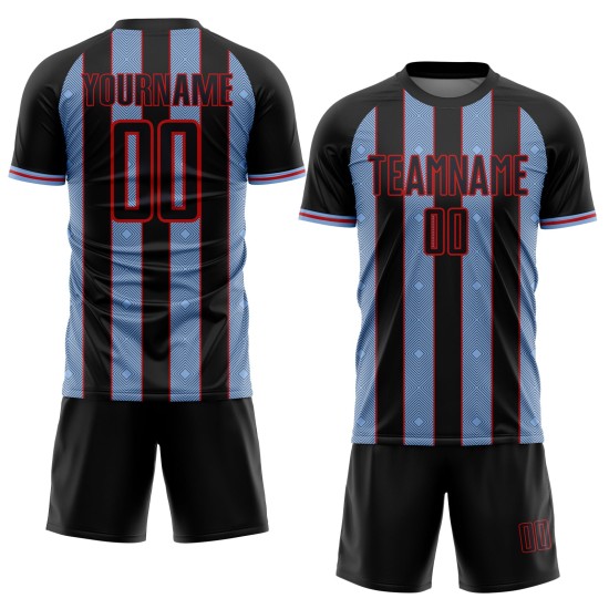 Sports Line Custom Jersey Black Pinstripe Blue-Red Light Uniform Soccer Sublimation Sports Line Custom Jersey Black Pinstripe Blue-Red Light Uniform Soccer Sublimation