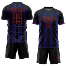 Black Soccer Line Uniform Custom Sublimation Jersey Pinstripe Sports Royal-Red Black Soccer Line Uniform Custom Sublimation Jersey Pinstripe Sports Royal-Red