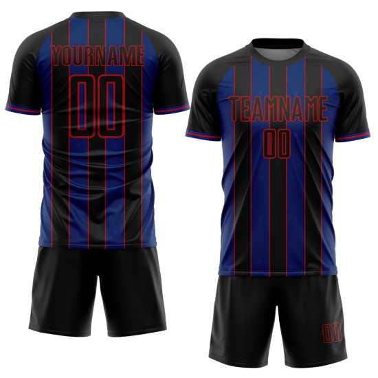 Black Soccer Line Uniform Custom Sublimation Jersey Pinstripe Sports Royal-Red Black Soccer Line Uniform Custom Sublimation Jersey Pinstripe Sports Royal-Red
