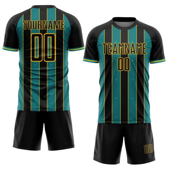 Teal-Yellow Uniform Soccer Line Custom Sports Jersey Sublimation Pinstripe Black Teal-Yellow Uniform Soccer Line Custom Sports Jersey Sublimation Pinstripe Black