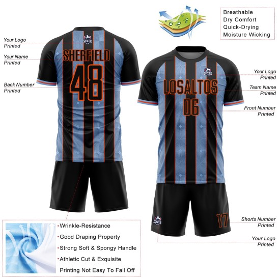 Sports Custom Sublimation Jersey Line Light Black Blue-Orange Uniform Soccer Pinstripe Sports Custom Sublimation Jersey Line Light Black Blue-Orange Uniform Soccer Pinstripe