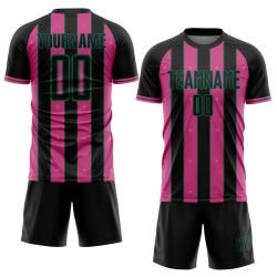 Sublimation Uniform Sports Soccer Green Line Jersey Pinstripe Custom Pink-Kelly Black Sublimation Uniform Sports Soccer Green Line Jersey Pinstripe Custom Pink-Kelly Black