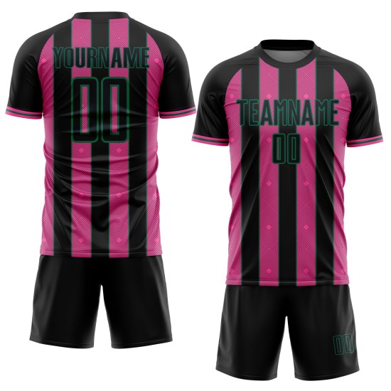 Sublimation Uniform Sports Soccer Green Line Jersey Pinstripe Custom Pink-Kelly Black Sublimation Uniform Sports Soccer Green Line Jersey Pinstripe Custom Pink-Kelly Black