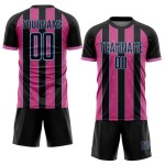 Soccer Custom Blue Sublimation Pink-Light Uniform Black Pinstripe Line Sports Jersey Soccer Custom Blue Sublimation Pink-Light Uniform Black Pinstripe Line Sports Jersey