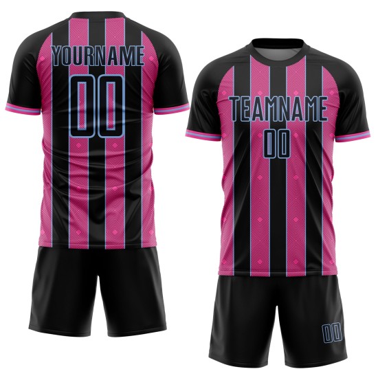Soccer Custom Blue Sublimation Pink-Light Uniform Black Pinstripe Line Sports Jersey Soccer Custom Blue Sublimation Pink-Light Uniform Black Pinstripe Line Sports Jersey