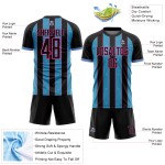 Black Blue-Pink Line Sky Custom Sublimation Pinstripe Soccer Uniform Sports Jersey Black Blue-Pink Line Sky Custom Sublimation Pinstripe Soccer Uniform Sports Jersey