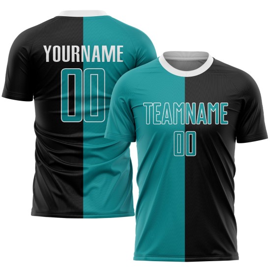 Black Sublimation Uniform Jersey Teal-White Soccer Fashion Split Custom Black Sublimation Uniform Jersey Teal-White Soccer Fashion Split Custom