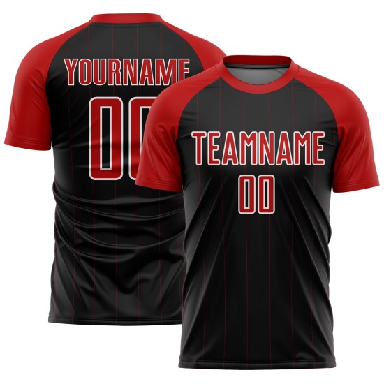 Custom Jersey Uniform Soccer Pinstripe Red-White Black Sublimation Custom Jersey Uniform Soccer Pinstripe Red-White Black Sublimation