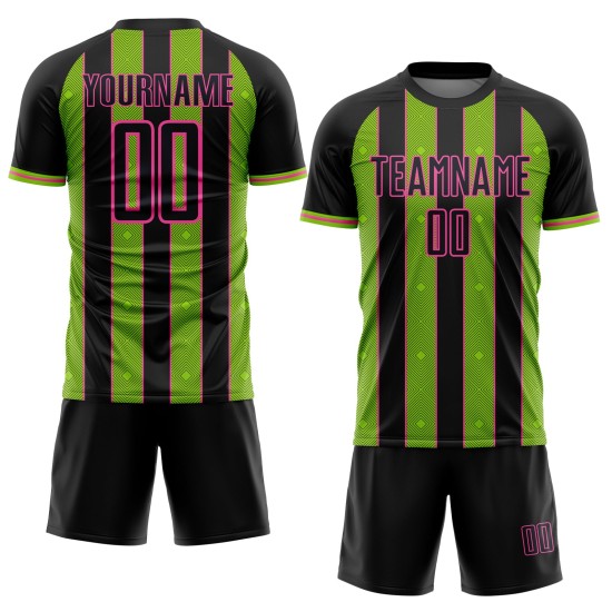 Soccer Sublimation Green-Pink Neon Pinstripe Custom Jersey Uniform Line Black Sports Soccer Sublimation Green-Pink Neon Pinstripe Custom Jersey Uniform Line Black Sports