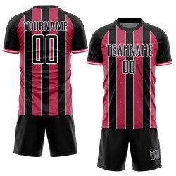 Jersey Neon Sublimation Custom Sports Pinstripe Line Soccer Uniform Black Pink-White Jersey Neon Sublimation Custom Sports Pinstripe Line Soccer Uniform Black Pink-White