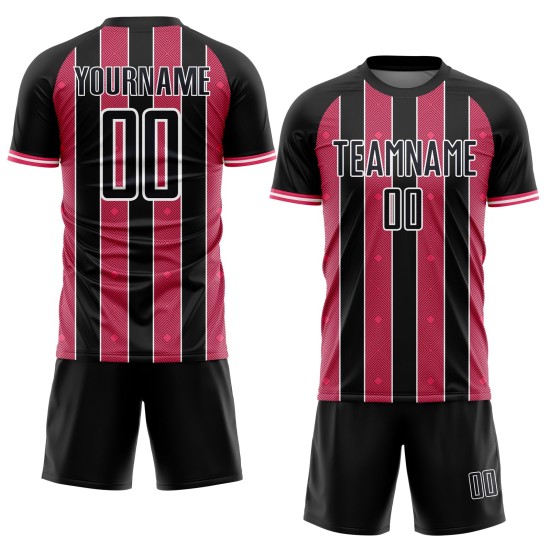 Jersey Neon Sublimation Custom Sports Pinstripe Line Soccer Uniform Black Pink-White Jersey Neon Sublimation Custom Sports Pinstripe Line Soccer Uniform Black Pink-White