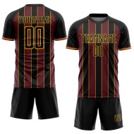 Burgundy-Gold Sports Soccer Custom Jersey Line Pinstripe Sublimation Uniform Black Burgundy-Gold Sports Soccer Custom Jersey Line Pinstripe Sublimation Uniform Black