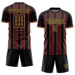 Burgundy-Gold Sports Soccer Custom Jersey Line Pinstripe Sublimation Uniform Black Burgundy-Gold Sports Soccer Custom Jersey Line Pinstripe Sublimation Uniform Black
