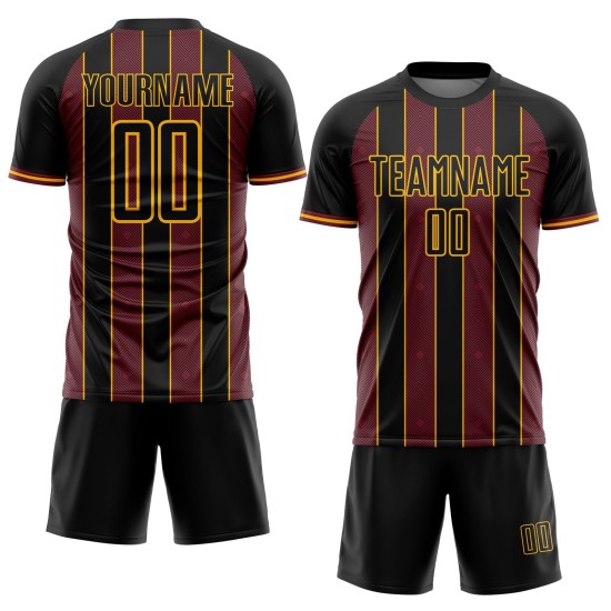 Burgundy-Gold Sports Soccer Custom Jersey Line Pinstripe Sublimation Uniform Black Burgundy-Gold Sports Soccer Custom Jersey Line Pinstripe Sublimation Uniform Black