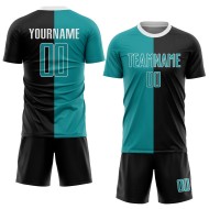 Black Sublimation Uniform Jersey Teal-White Soccer Fashion Split Custom Black Sublimation Uniform Jersey Teal-White Soccer Fashion Split Custom